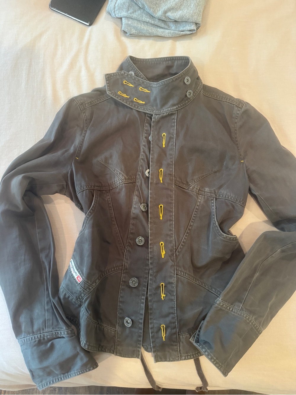 Women's Olive Green Lace-Up Back Jean Jacket - Picture 2 of 5
